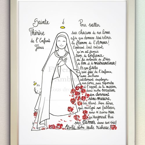 Cadre en noir et blanc Sainte-Thérèse de Lisieux - Saint Patron
