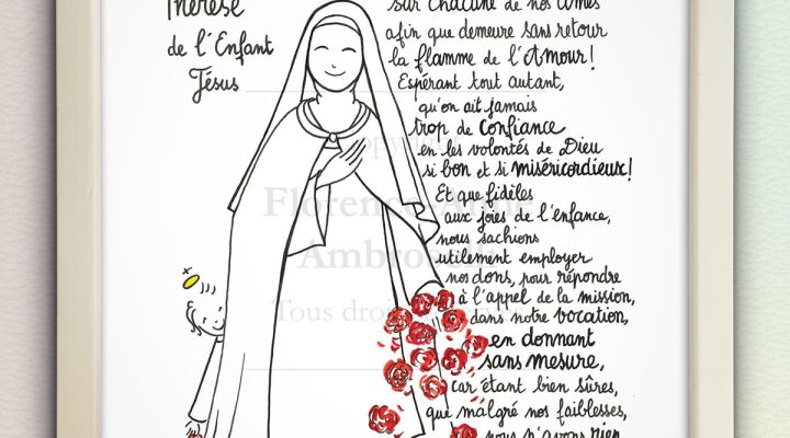 Cadre en noir et blanc Sainte-Thérèse de Lisieux - Saint Patron