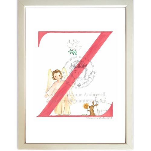 lettre z illustrée dans les tons roses