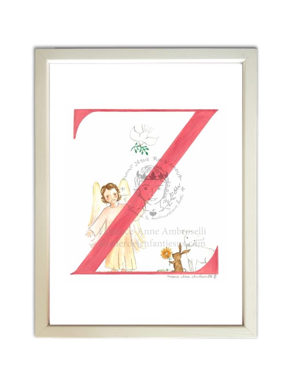 lettre z illustrée dans les tons roses