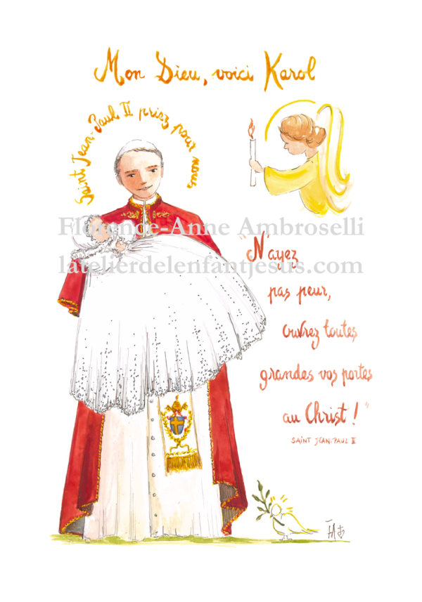 pack 30 images baptême avec prénom karol, saint jean paul ii