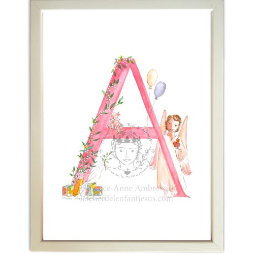 lettre illustrée a rose avec ballons