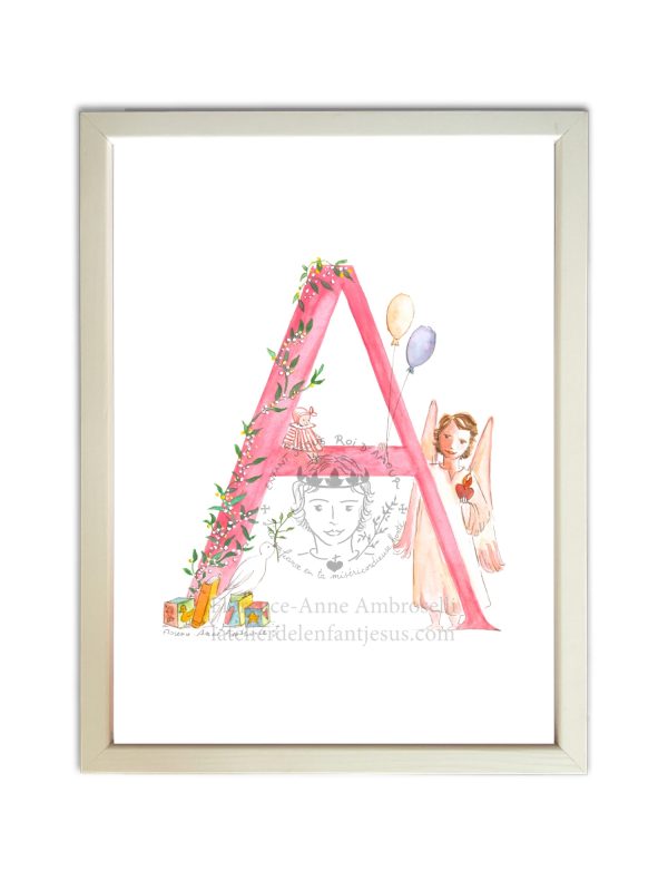 lettre illustrée a rose avec ballons