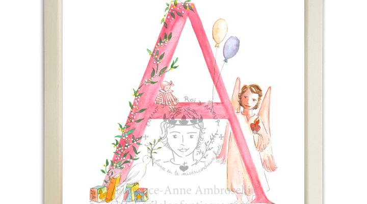 lettre illustrée a rose avec ballons