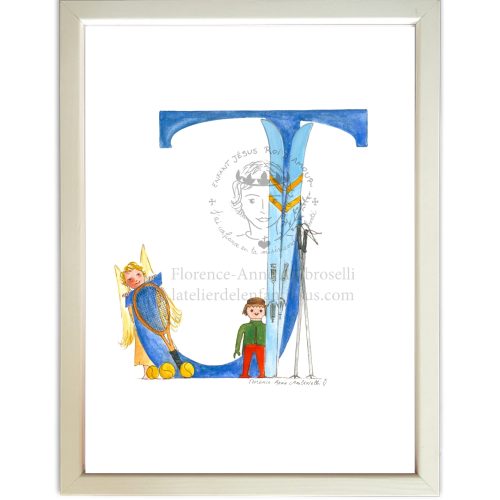 lettre illustrée j bleue à personnaliser