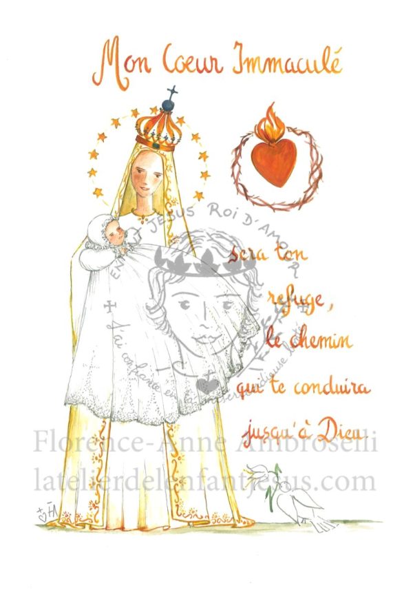 pack 30 images de baptême avec vierge marie de fatima et son coeur immaculé